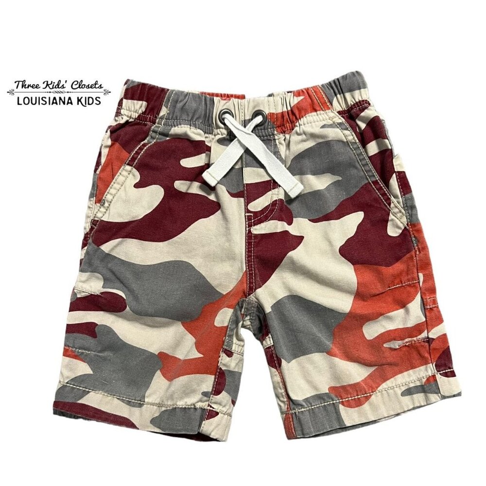 Mini Boden 2Y Red & Grey Camouflage Shorts